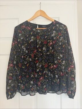 Madewell Black Floral Chiffon Long-Sleeve Blouse